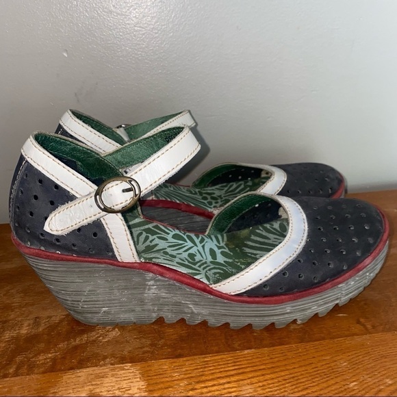 Fly London Women's Wedges - Black, White, and Green - Picture 3 of 9